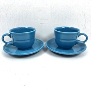 Vintage Fiestaware Homer Laughlin Peacock Blue 2 Cups‎ & 2 Saucers 2 Sets